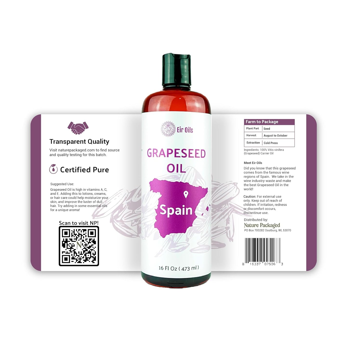 Grapeseed Oil - Pure Grapeseed oil for Skin - 100% Pure Carrier Oil for Hair, Face, and Skin - Direct from EIR Oils in the Beautiful Spanish Countryside (1 Gallon)
