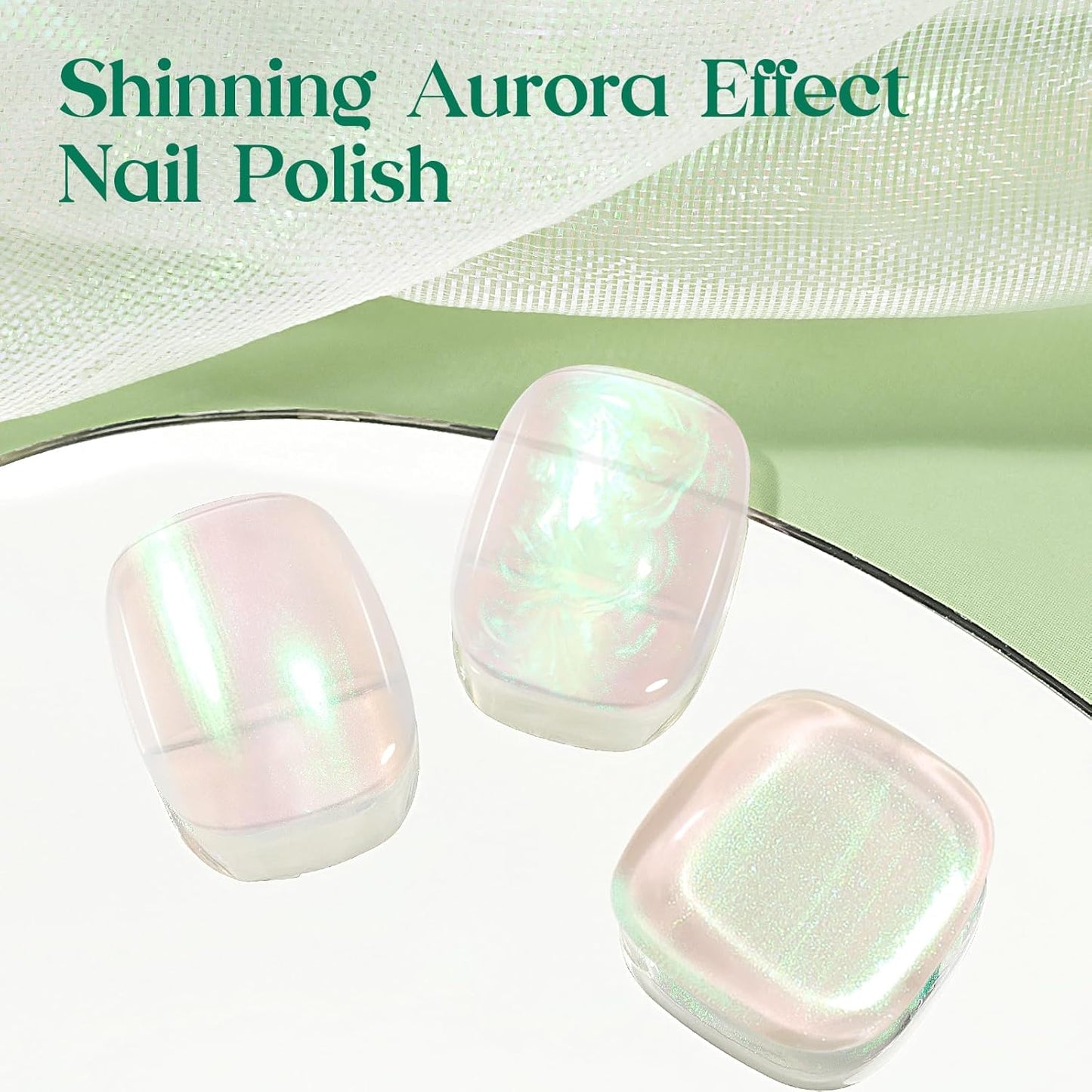 MIZHSE Nail Polish: 15Ml Mermaid Pearl Nail Polish Green Aurora Effect Nail Polish, Fingernail and Toenail Polish Glossy Long Lasting Nail Polish Trendy DIY at Home Nail Gift Spree