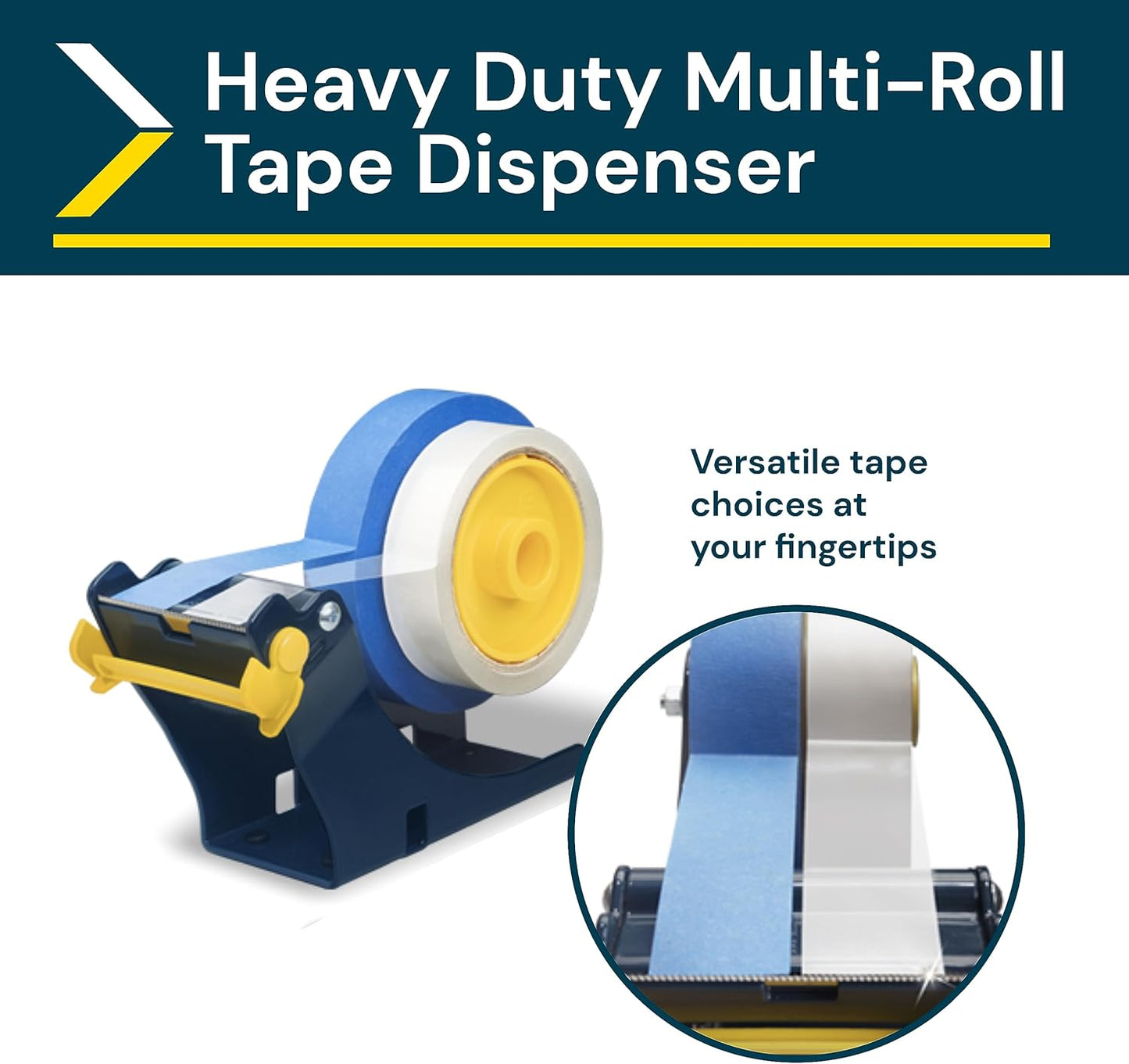 Excell ET-12281 Multi Roll Tape Dispenser Holder with Cutter: Durable Metal Construction, Cutting Angle Range, Anti-Rust Blade. Adjustable Tension for Perfect Tape Application. (2 Inch)