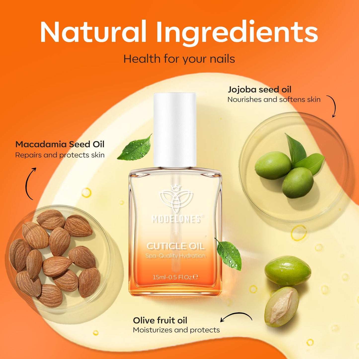 modelones Cuticle Oil for Nails Orange Nail Oil for Growth and Strength Nail Growth Oil Cuticle Care Quick Dry Nail Care Moisturize and Strengthen Damaged Nails 15ml 0.5Fl Oz