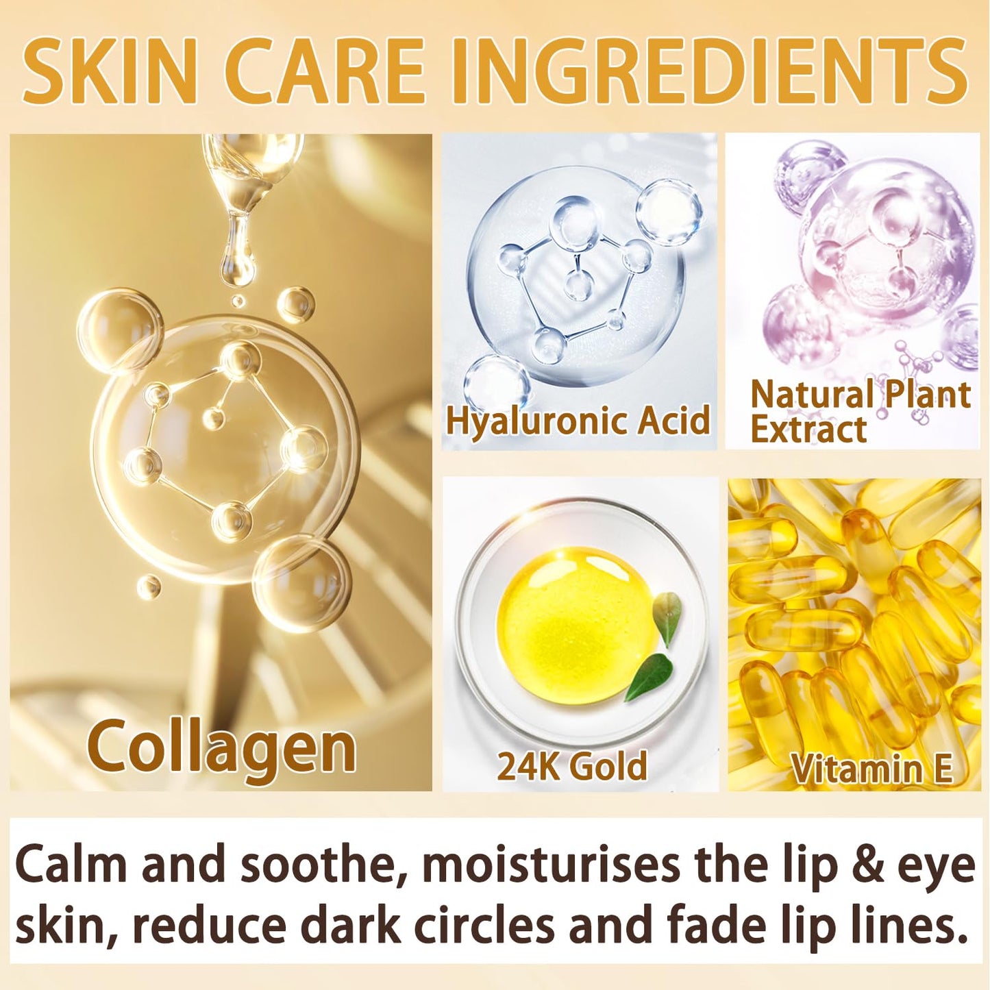 30 Pairs Lip Masks & Eye Mask,24K Collagen Crystal Under Eye Patches for Puffy Eyes,Dark Circles,Moisturizing& Reducing Fine Lines Lip Mask,Cooling Collagen Eye Masks Skincare for Women Men