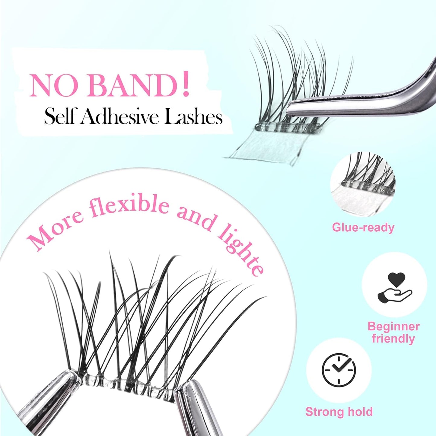 GAQQI Self Adhesive Eyelashes Clusters, No Glue Lash Clusters 10-16mm Wispy & Natural Cluster Lashes, No Band Press On Lashes, More Comfortable & Stronger Hold (Lace）