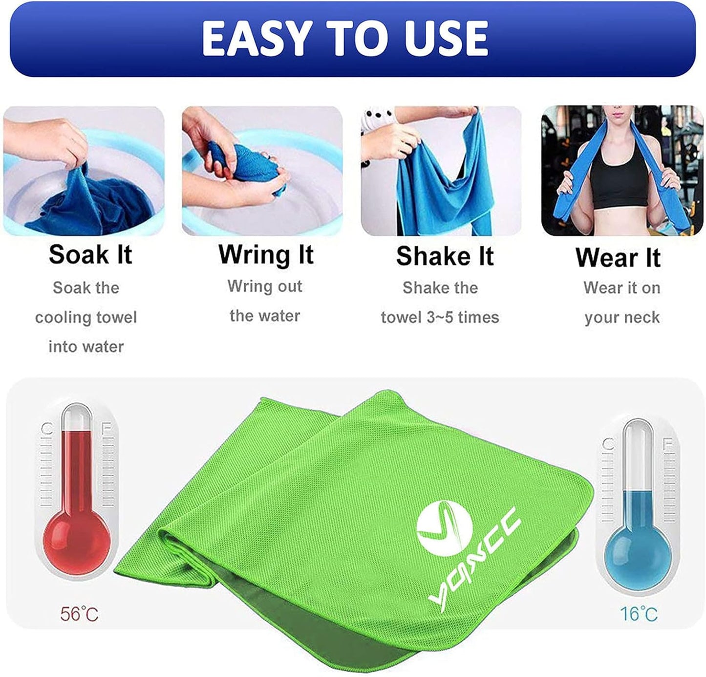 YQXCC Cooling Towels | 4 Pack 40"x12" | Cool for Neck | Microfiber Soft Breathable Chilly | for Sports, Yoga, Golf, Gym, Camping, Running, Workout & More Activities