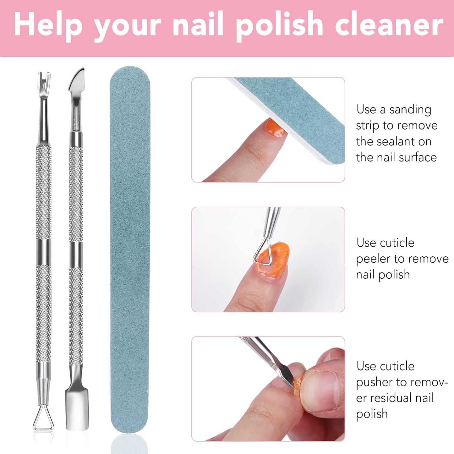 Gel Nail Polish Remover 3 Pack Professional Gel Polish Remover Non-Irritating Quick Easy,Gel Remover Tools Kit Nail File Cuticle Pusher Nail File Grit,No Need For Foil Soaking Or Wrapping