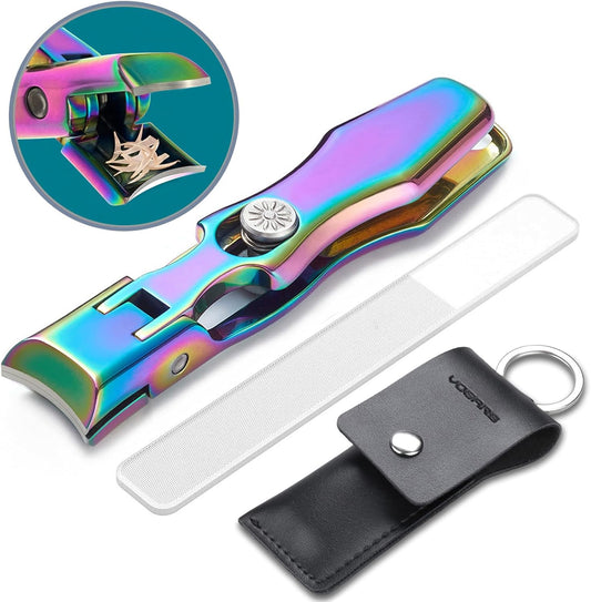 Nail Clippers for Thick Toenails and Fingernail, Large Wide Jaw Opening Heavy Duty No Splash Toenail Clippers with Catcher for Men Women Adults Seniors (Rainbow)