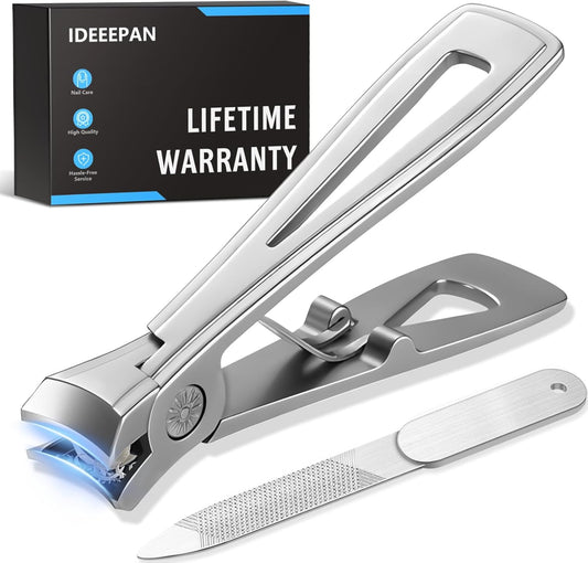 Nail Clippers for Thick Nails, Ultra Sharp, No Splash with Catcher, Wide Mouth Fingernail and Toenail Clippers for Seniors, Men & Women (Silver)