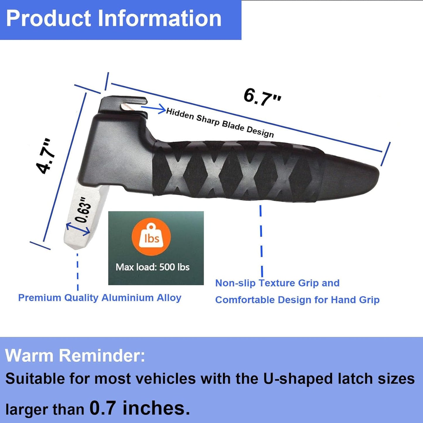 Car Door Handle for Elderly, 3-in-1 Multifunctional Handle Assist, Ultra Grip Mobility Handle for Car, Portable Vehicle Support Door Assist Bar, Max Load 500 Lbs, Anti-Slip Design, Black/1 Pack