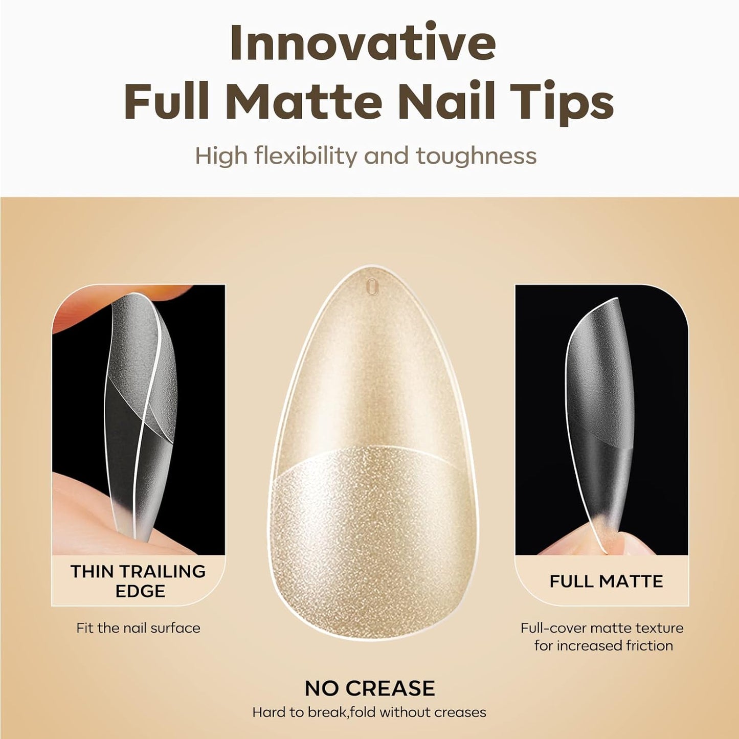 Modelones Medium Almond Nail Tips, 500Pcs Fake Nails Gel Tips Pre-shaped Full Matte Cover False Acrylic Extensions No Filed Stronger Press on Manicure 10 Sizes