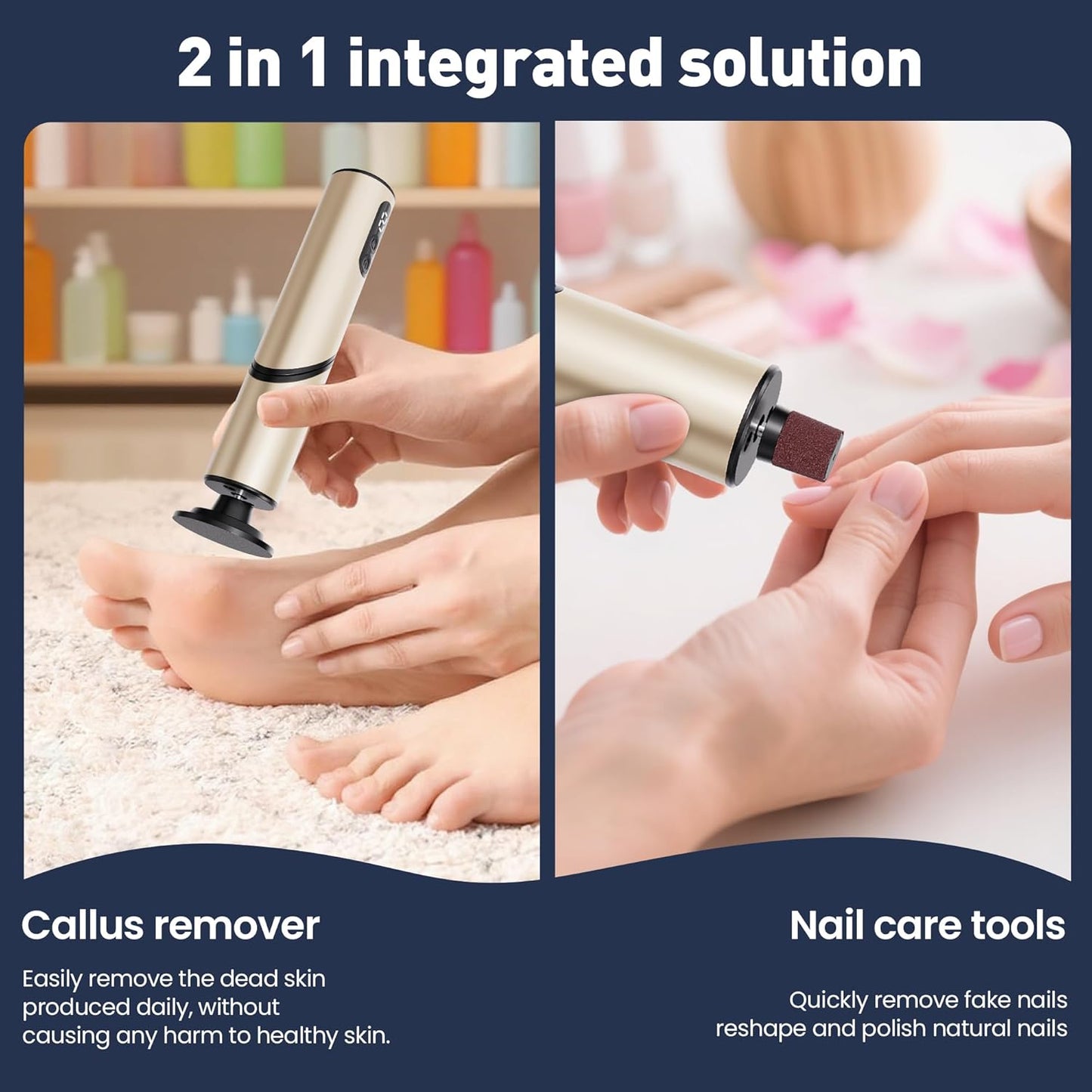 Electric Foot Callus Remover,2 in1 Rechargeable Callus Remover for Feet,9-Speed Cordless Electric Foot File Nail Grinder,Foot Scrubber Pedicure Tools for Dead Skin Dry Cracked Feet(Fold Gold)