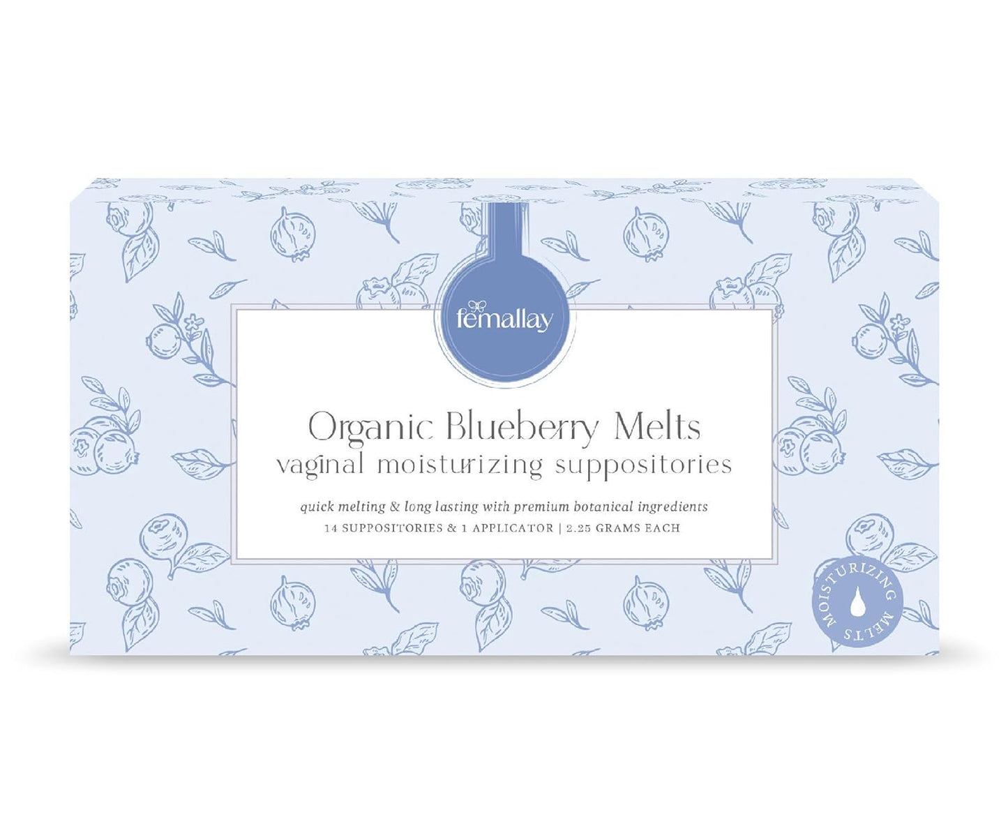 Femallay Organic Vaginal Moisturizing Suppositories – Blueberry – 100% Natural Relief for Dryness, Odor & Daily Feminine Discomfort – 14 Count + Applicator