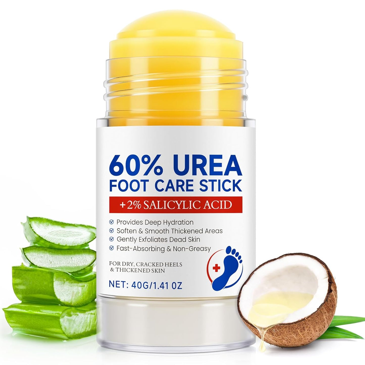 60% Urea Foot Cream with 2% Salicylic Acid, Feet Moisturizer Cream for Dry Cracked Heels, Urea Foot Cream Nourish Cracking Rough Dry Heels, Feet Callus Remover, 1.41Fl Oz