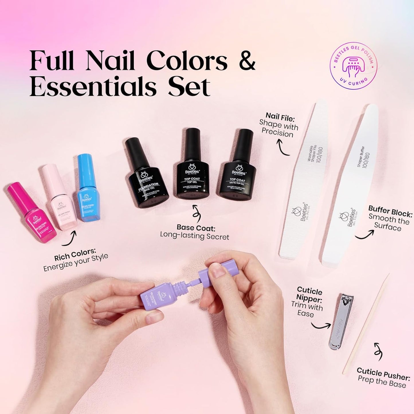 Beetles Gel Nail Polish Set - Seasons Variations 48 Colors Gel Polish Kit Brown Nude Pink Red Blue White Color with Base Top Coat Home DIY Soak Off Nail Art Salon Manicure Starter Kit Gift for Women