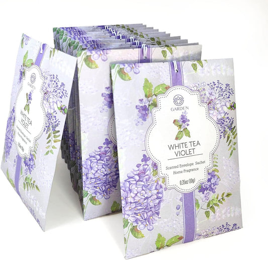 White Tea & Violet Scented Sachets - 12 Pack, Long-Lasting Home Fragrance Sachet Bags, Large Fresh-Scented Packets, Sachets for Drawers and Closets