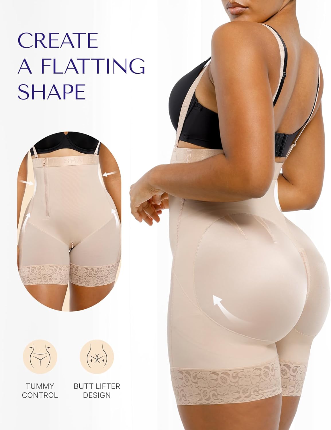 SHAPELLX Shapewear Tummy Control Fajas Colombianas Body Shaper for Women Butt Lift Bodysuit