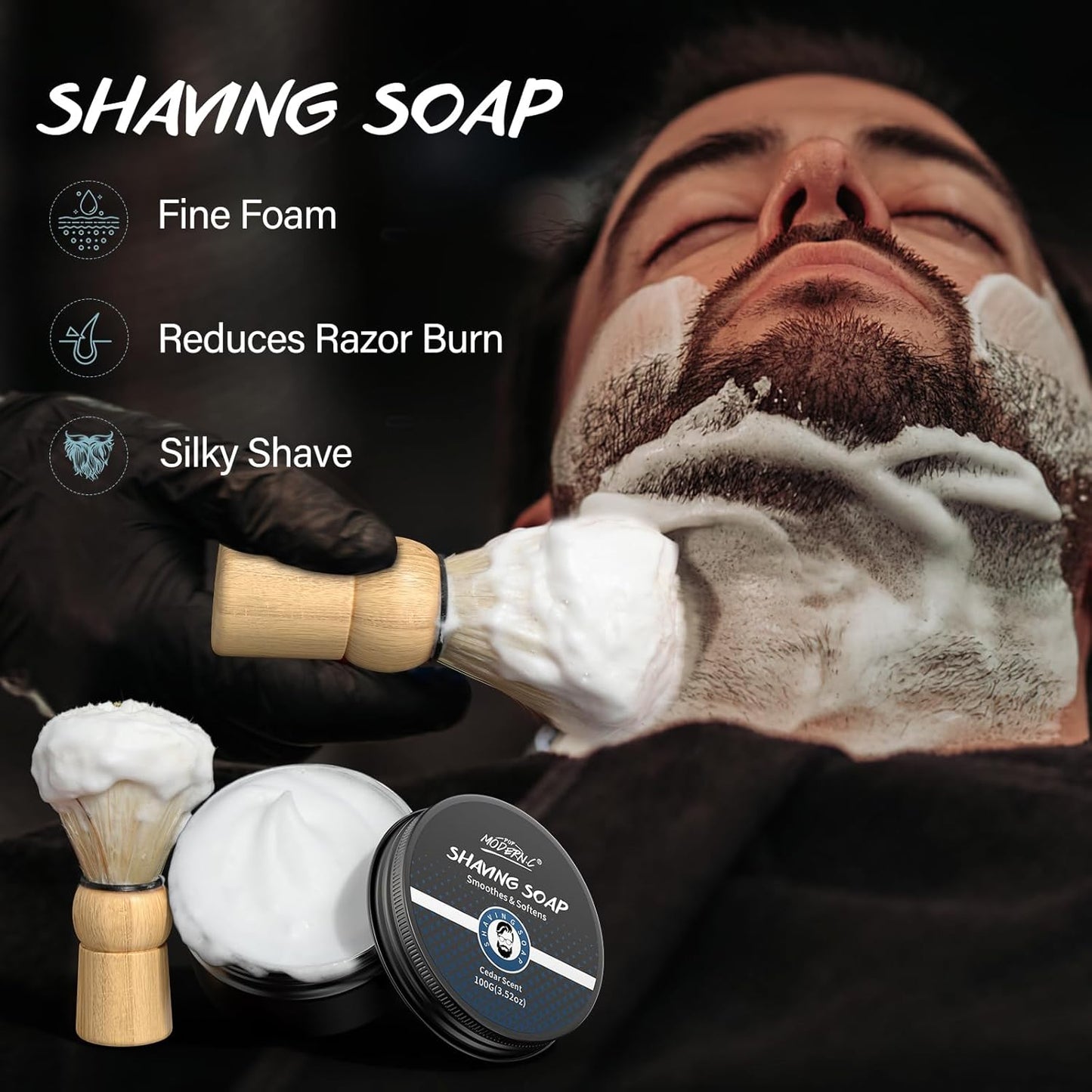 5Pcs Shaving Kit for Men Gift Set Includes Shaving Soap Butter Beard Bib Apron Pre Shave Oil After Shave Lotion Cream Shaving Brushes Mens Shave Christmas Birthday Day Fathers Day Stocking Stuffers