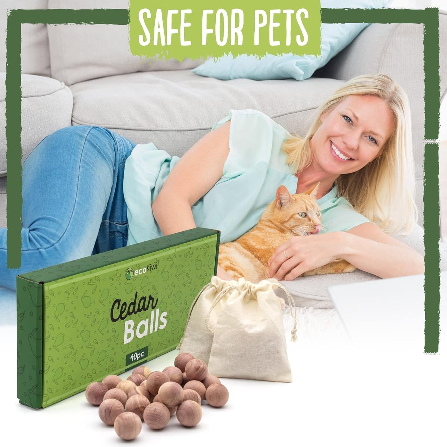 ecoKiwi Cedar Balls for Clothes Storage 40 Pack - 100% Natural Red Cedar Blocks for Clothes Storage - Aromatic Cedar Chips for Closets & Drawers - Cedarwood Oil Planks with Sandpaper & 3 Cotton Bags