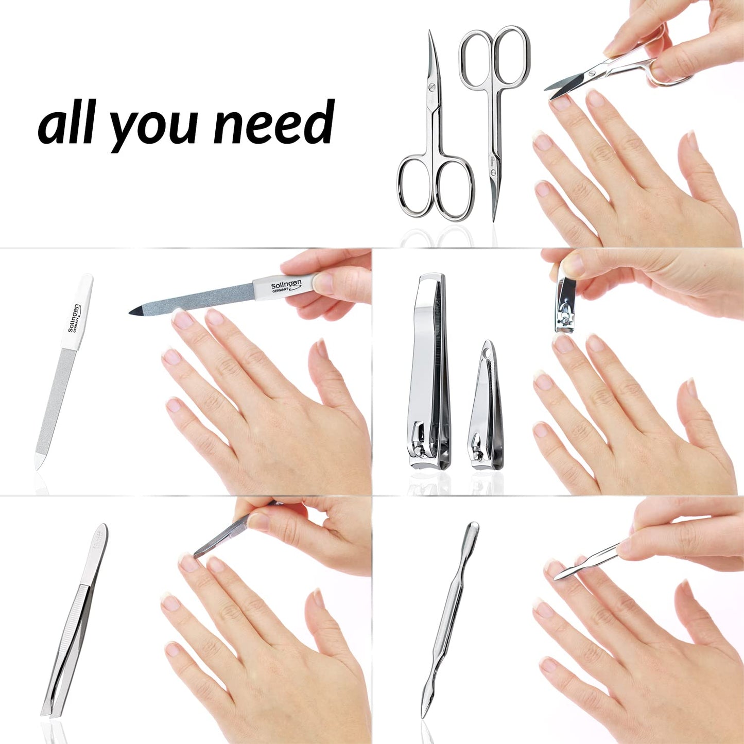 marQus Manicure Set Solingen Made in Germany - 7 piece exclusive finger & toe nail clippers set in real leather case, made in Solingen Germany