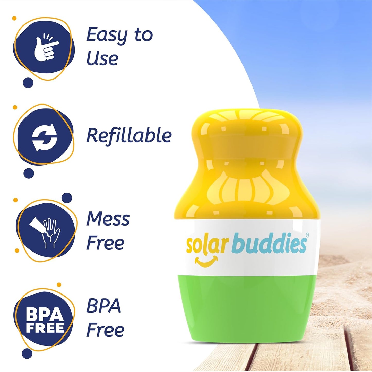 Green Bag Bundle Set For Solar Buddies Refillable Roll On Sunscreen Suncream Applicator Bag Bundle With Applicator Carabina Clip For Families, Kids, Adults, Travel Set