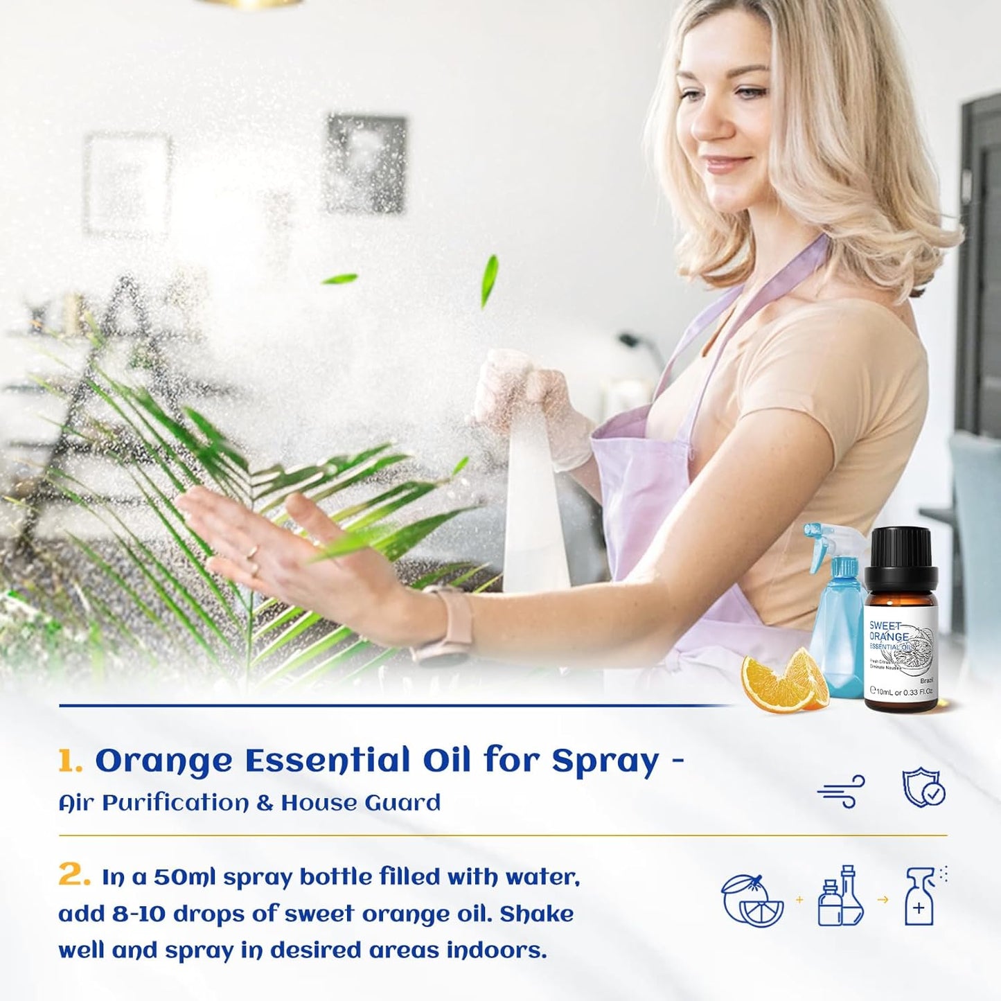 HIQILI Sweet Orange Essential Oil,100% Pure Natural for Diffuser, Aromatherapy-10ml