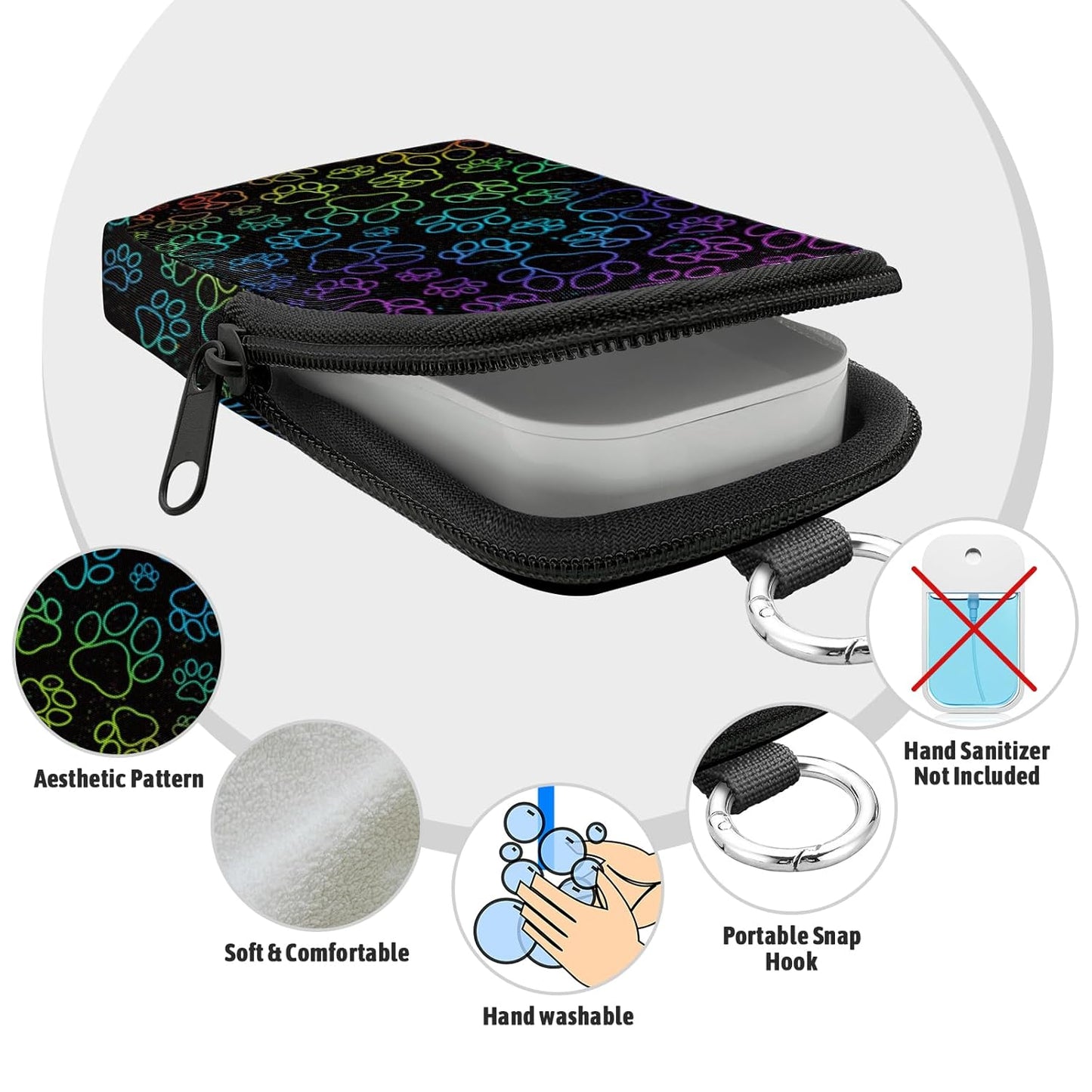 Dog Paws Hand Sanitizer Spray Case, Hand Sanitizer Holder Zippered Pouch, Cute Fashion Accessory with Snap Hook for Glow Mist and Power Mist 1FL OZ