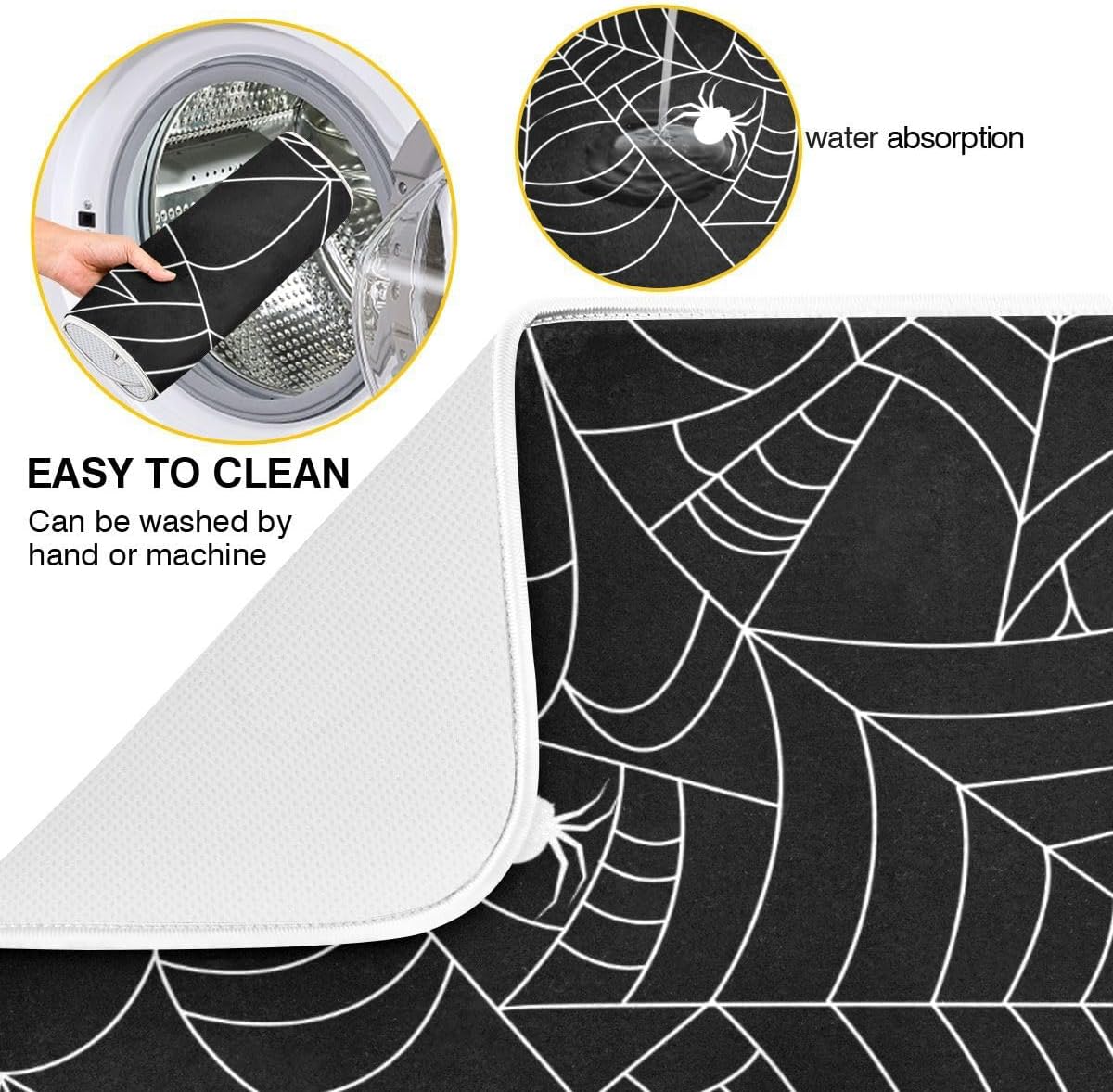 Halloween Spooky Spider Web Dish Drying Mat for Kitchen Happy Halloween Creepy Decoration Microfiber Drying Mats Absorbent Reversible Dish Pad Medium Dish Draining Mat 16x18 inch