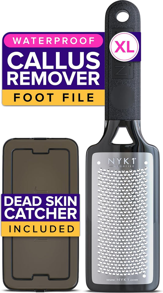 RUSTPROOF Foot File Callus Remover for Feet with Skin Catcher (XL Size) NYK1 MEGAFILE Foot Callus Remover for Wet & Dry Use - High-Performance Feet Scrubber with Textured Grip for Non-Slip Control