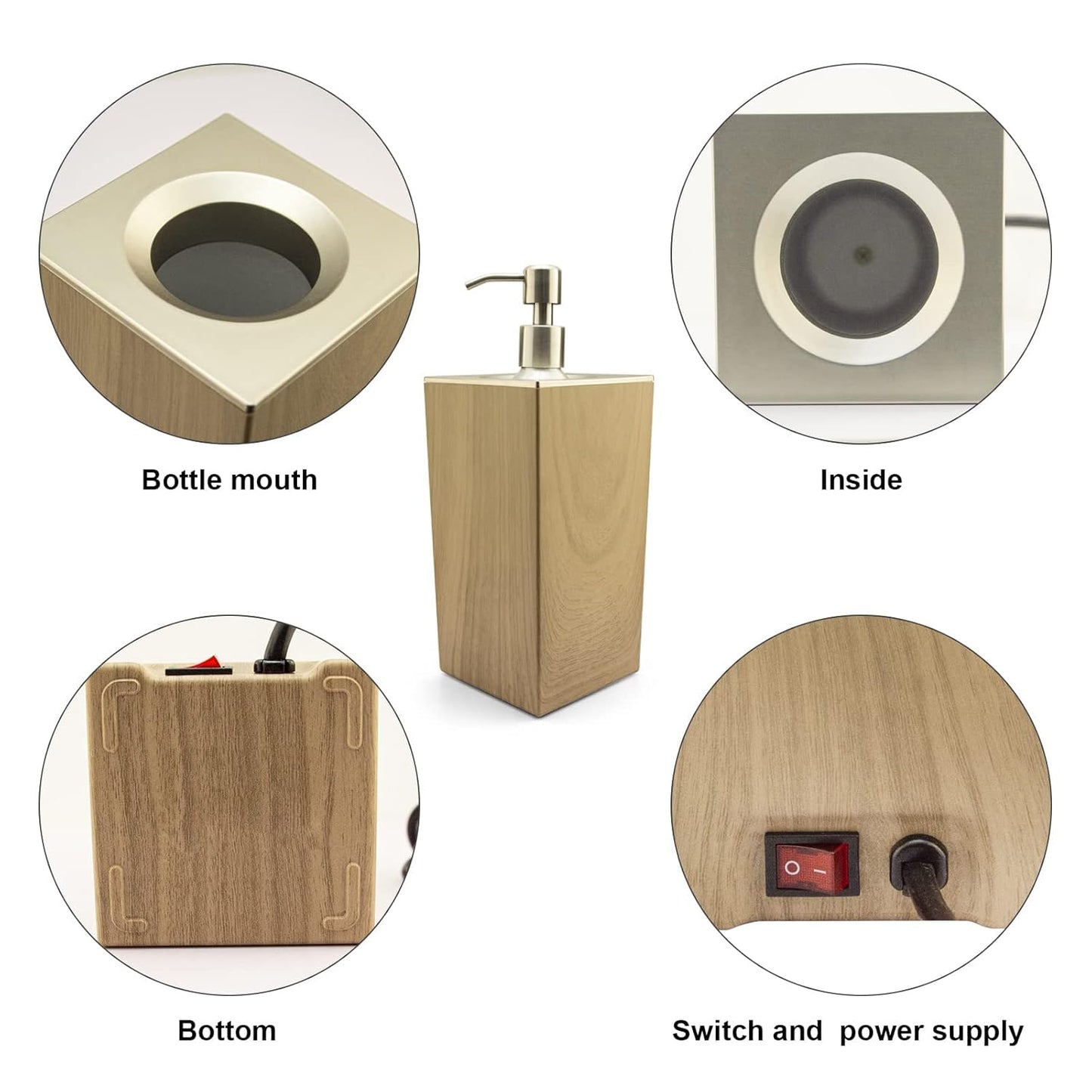 Elitzia Massage Oil Warmer Lotion Warmer 131°F Constant Temperature with Metal Plastic Pump Bottles Massage Oil Heater for Creams Gels & Essential Oils ETOH843NB (Square Natural Color)