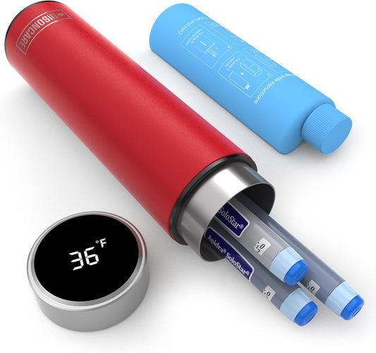 DISONCARE Odyssey 60H Insulin Cooler Travel case Digital Display Medication Cooler for Medicine Travel TSA Approved Ice Pack Diabetic Medical Cooler Diabetes Bag EpiPen with QR Medical Tag(Rescue Red）