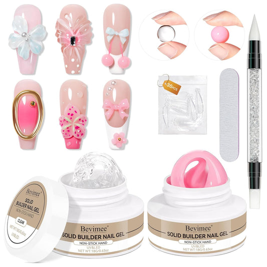 3d Sculpting Gel for Nail Art, Solid Builder Gel for Nails Non-Stick Hand for Modeling Sculpture Nail Extension UV/LED Manicure DIY At Home Clear Pink 2PCS