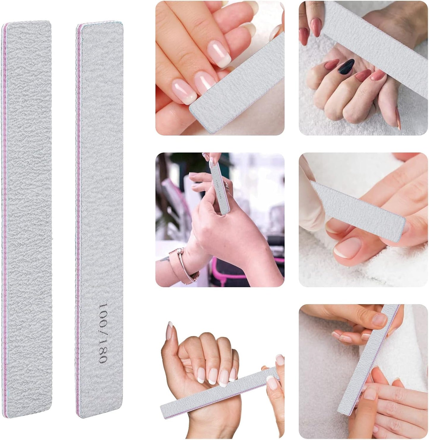 25 Pack 100/180 Grit Nail Files for Acrylic Nails, Rectangle Double Sides Emery Boards Fingernail Files Professional Nail Buffering Files