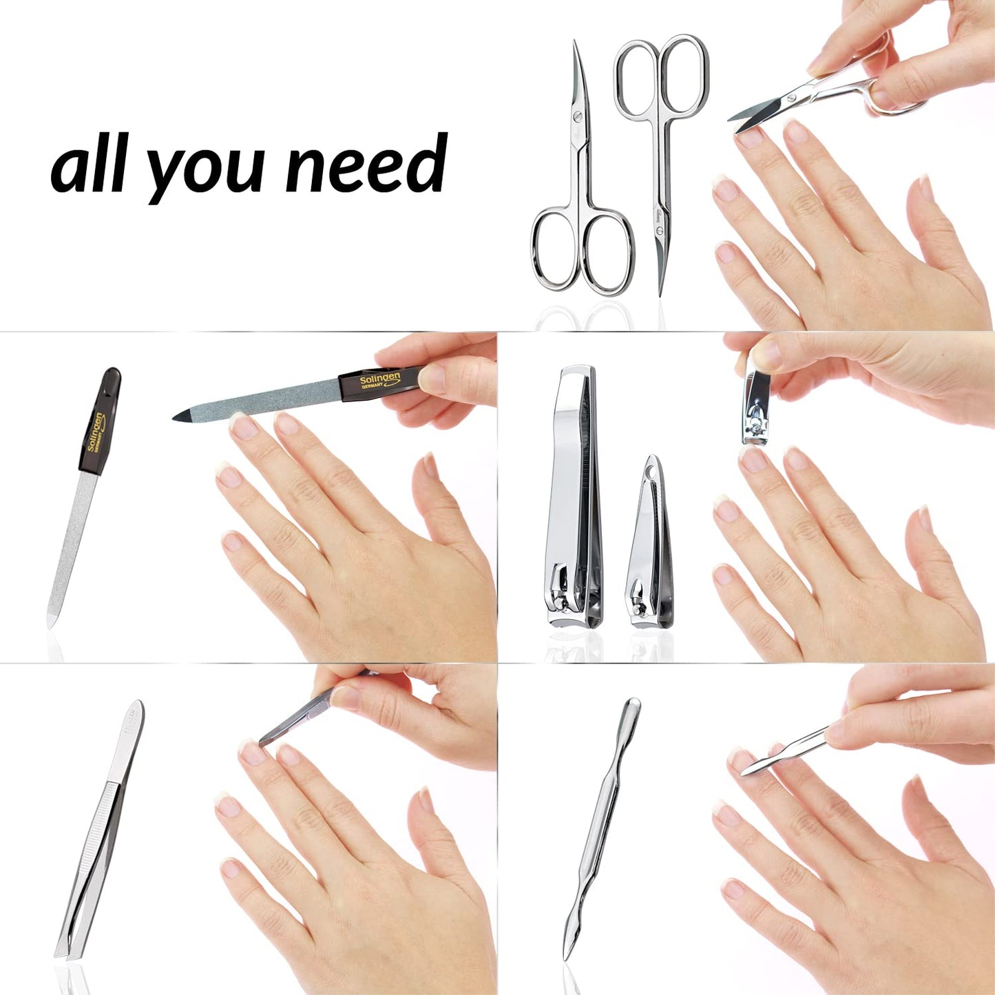 marQus Manicure Set Solingen Made in Germany - 7 piece exclusive finger & toe nail clippers set in real leather case, made in Solingen Germany