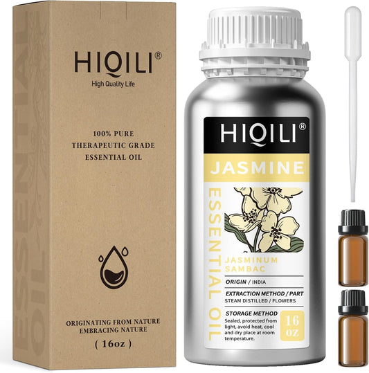 HIQILI 16 Fl Oz Jasmine Essential Oil, 100% Pure Natural for Diffuser, Hair, Skin, Perfume Making - 500ML