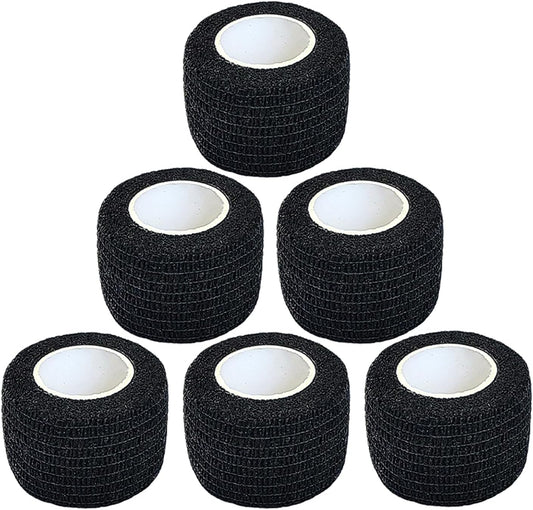 Hysiwen 6 Pack 1" x 5 Yards Self Adhesive Bandage Breathable Cohesive Wrap Self Adherent Vet Tape Self Stick Bandage Wrap for Sports, Athletic, Wrist, Ankle(Black)
