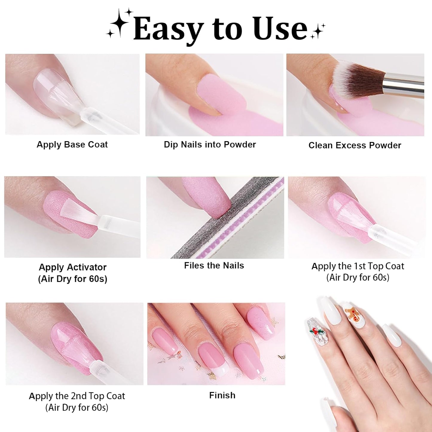 Dopamine Nail Dip Powder - Blue Glitter Hexagon Sequins Paillette Dip Powder Nails - Long-lasting, No UV Light Needed