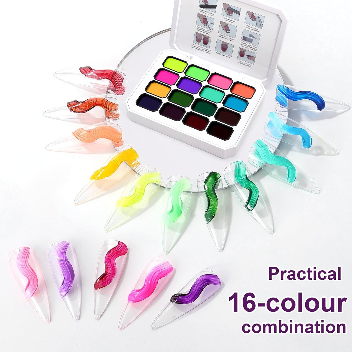 Gradient Painting Gel, Bright Neon Color for Ombre Fluorescent Jelly Nail Polish Platte Kit with 100pcs Sponges&Tweezers for Pat Nails Aura Nails, French Manicure Palette Cyber Gelight