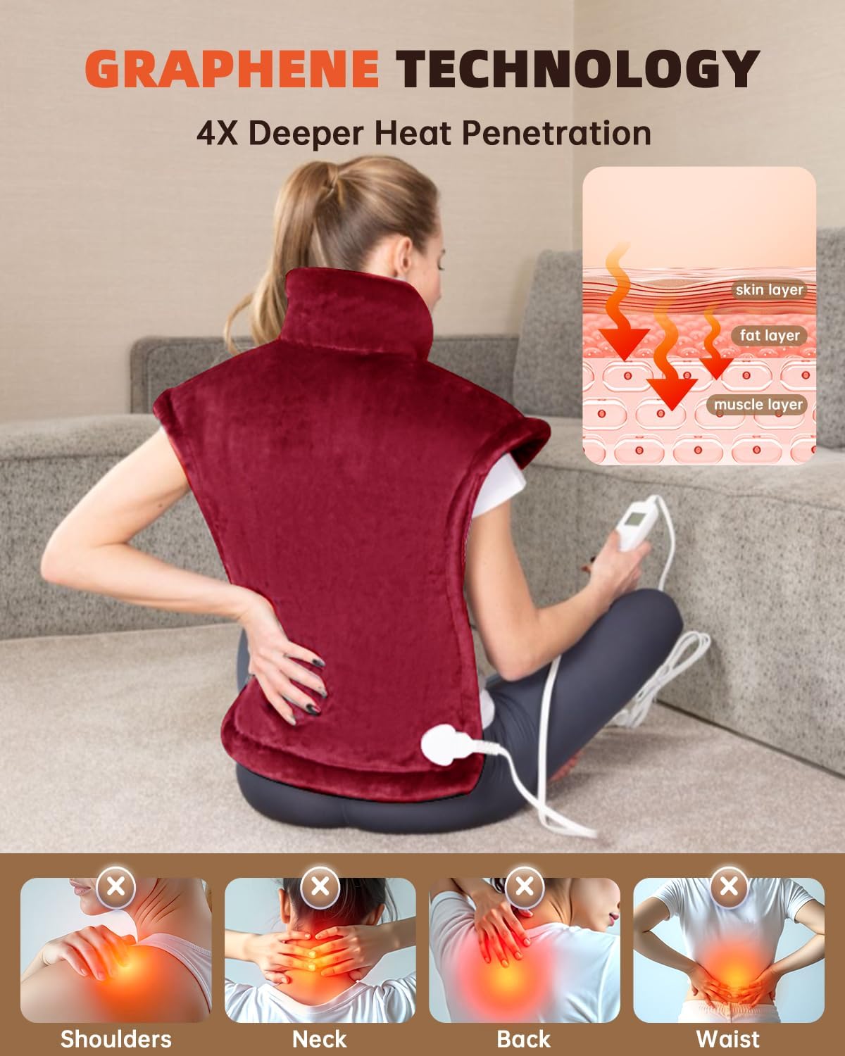 Graphene-Infused Heating Pad for Neck Shoulder and Back,Birthday Gifts for Women Men Dad, Weighted Electric Neck Shoulders Heat Pad for Pain Relief, 24"x37", ETL Certified