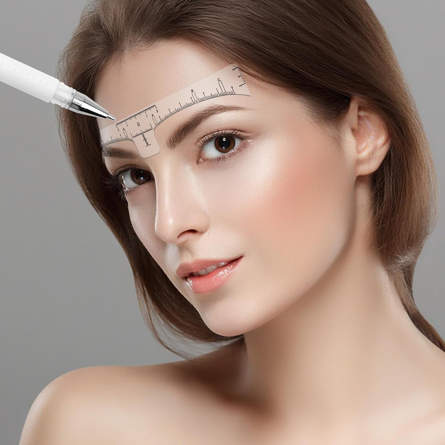 56 PCS Eyebrow Microblading Marker Pen & Disposable Brow Ruler - 2 Pcs Brow Mapping Pens with 4 Refills + 50 Pcs Eyebrow Stencil Guide Stickers - for Eyebrow Lamination, Lip & Skin Tattoo Makeup