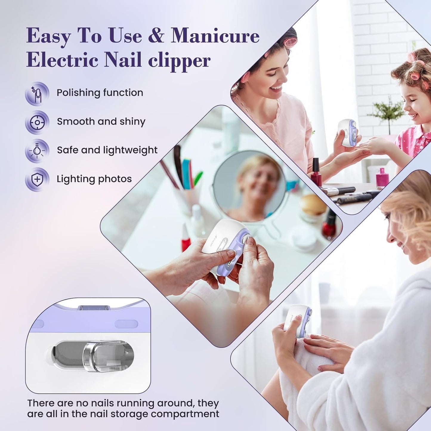 Electric Nail Clipper,2-in-1 AutomaticNail Clipper,ElectricNail Grinder,40DB BabyNail Trimmer,LED LightElectric Nail Trimmer forBaby,Kids,Adults,Seniors,Manicure Set,BabyNail Kit Portable White