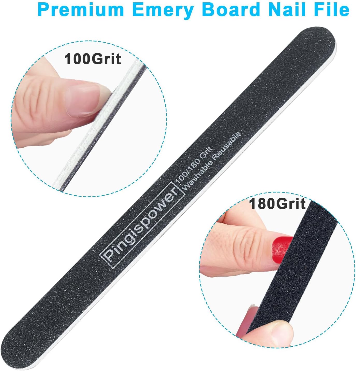 Nail Files Set, 14PCS Professional Metal Nail File & Emery Boards for Natural Nails (100/180 Grit), Double Sided Reusable & Washable Manicure Kit for Women, Home & Salon