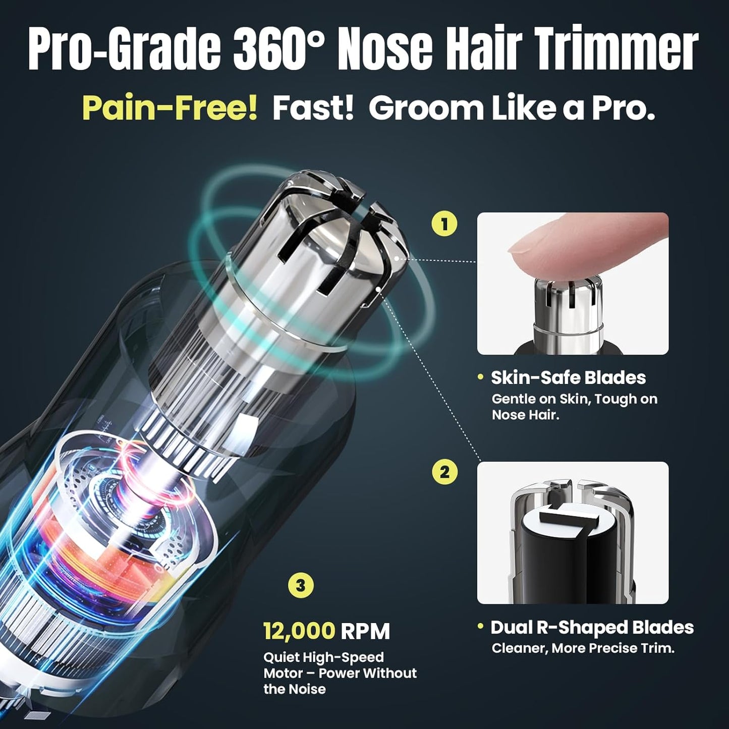 3-in-1 Nose Hair Trimmer for Men & Women – Electric Ear and Nose Hair Trimmer, Eyebrow Trimmer, USB-C Rechargeable Facial Hair Removal Device, Stainless Steel Blades, Digital LED Display