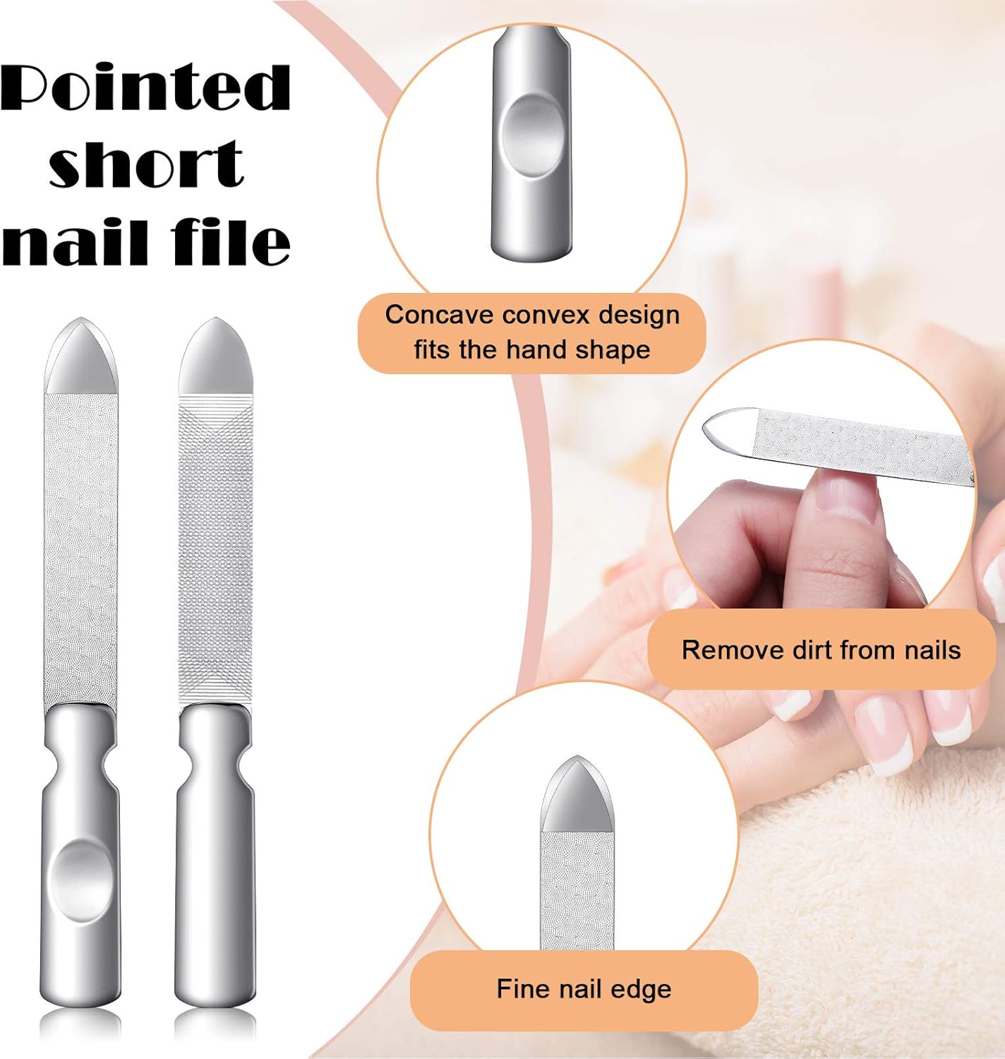 3 Pcs Stainless Steel Nail Files Kit with Leather Case, Double Sided Metal Nail Files with Anti-Slip Handle for Women and Men, Metal File Buffer Manicure Pedicure Tools for Fingernail Toenail(Black)