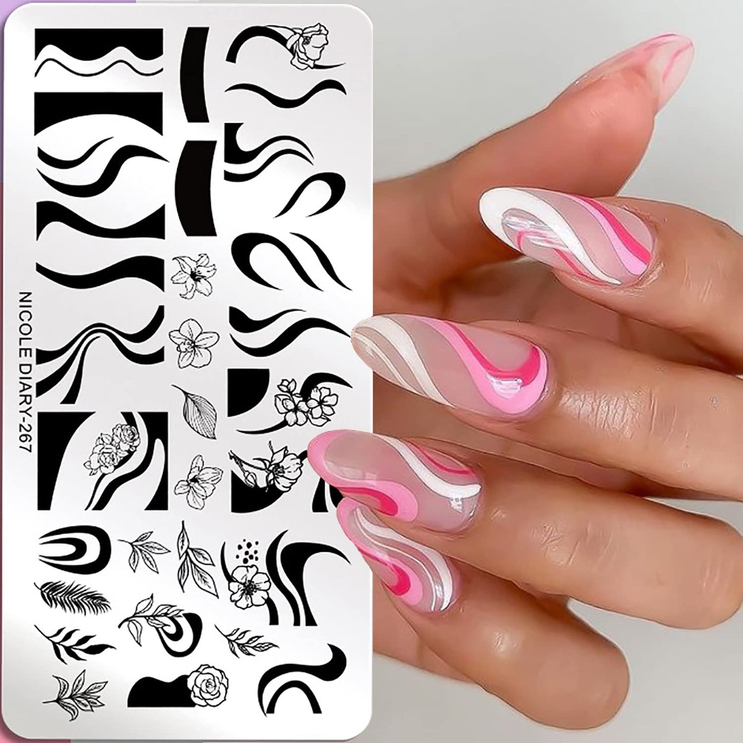 Nail Stamping Plates French Wavy Striped Tip Leaf Nail Stamp Templates Stainless Polish Gel Template Nail Design Stencil Tools （1 Pcs）
