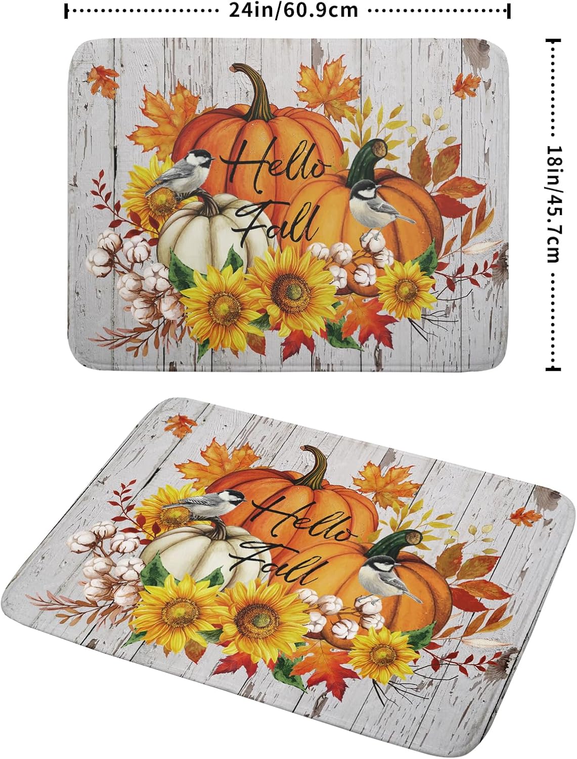 Hello Fall Dish Drying Mat for Kitchen Counter 18x24 Inch Orange Pumpkin Absorbent Drying Pad with Hanging Loop Autumn Home Decoration