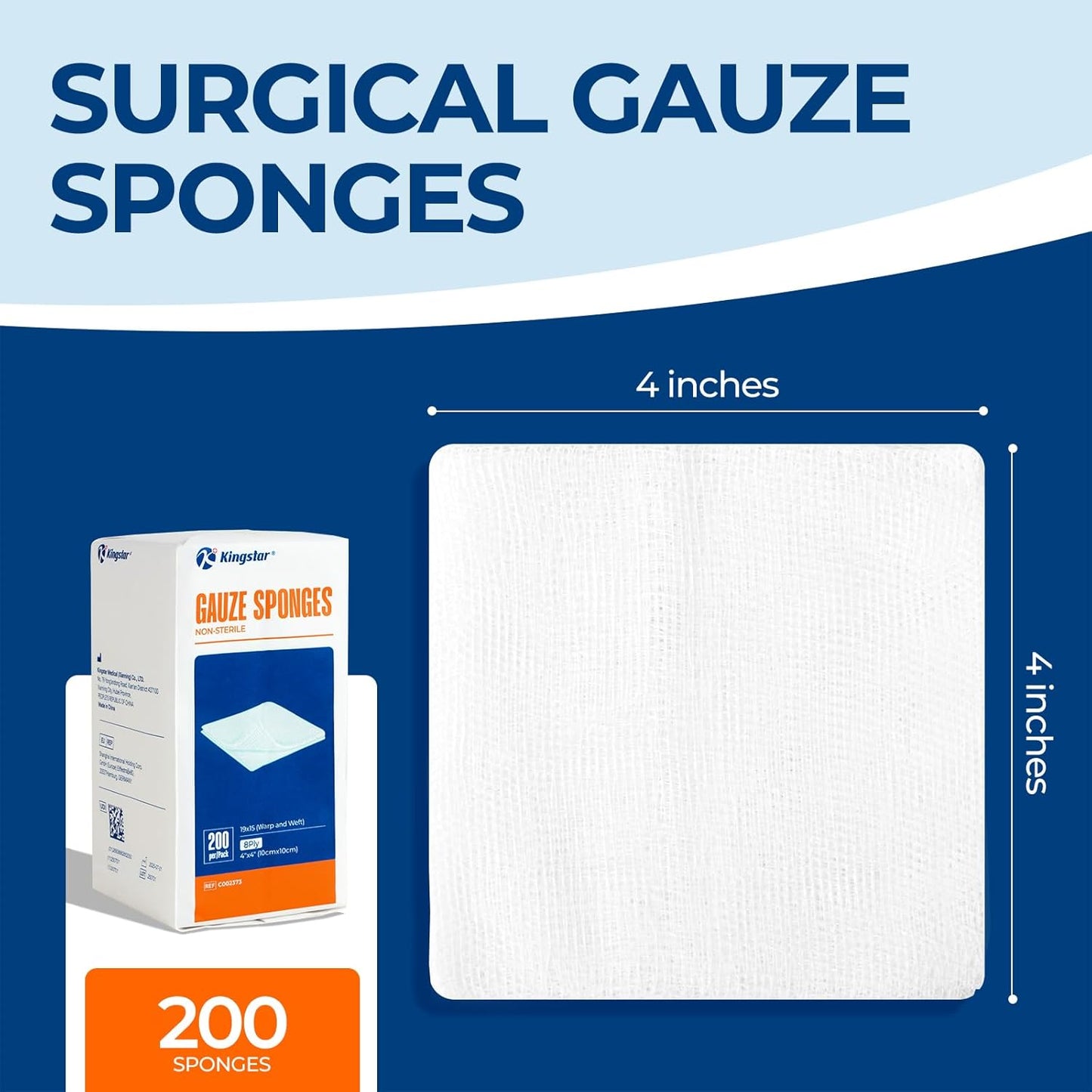 200 Pack 4x4 Inch Gauze Sponges 8-Ply, 100% Cotton Large Gauze Pads for Wound Care, Highly Absorbent Bulk Hospital-Grade First Aid & Surgical Dressing