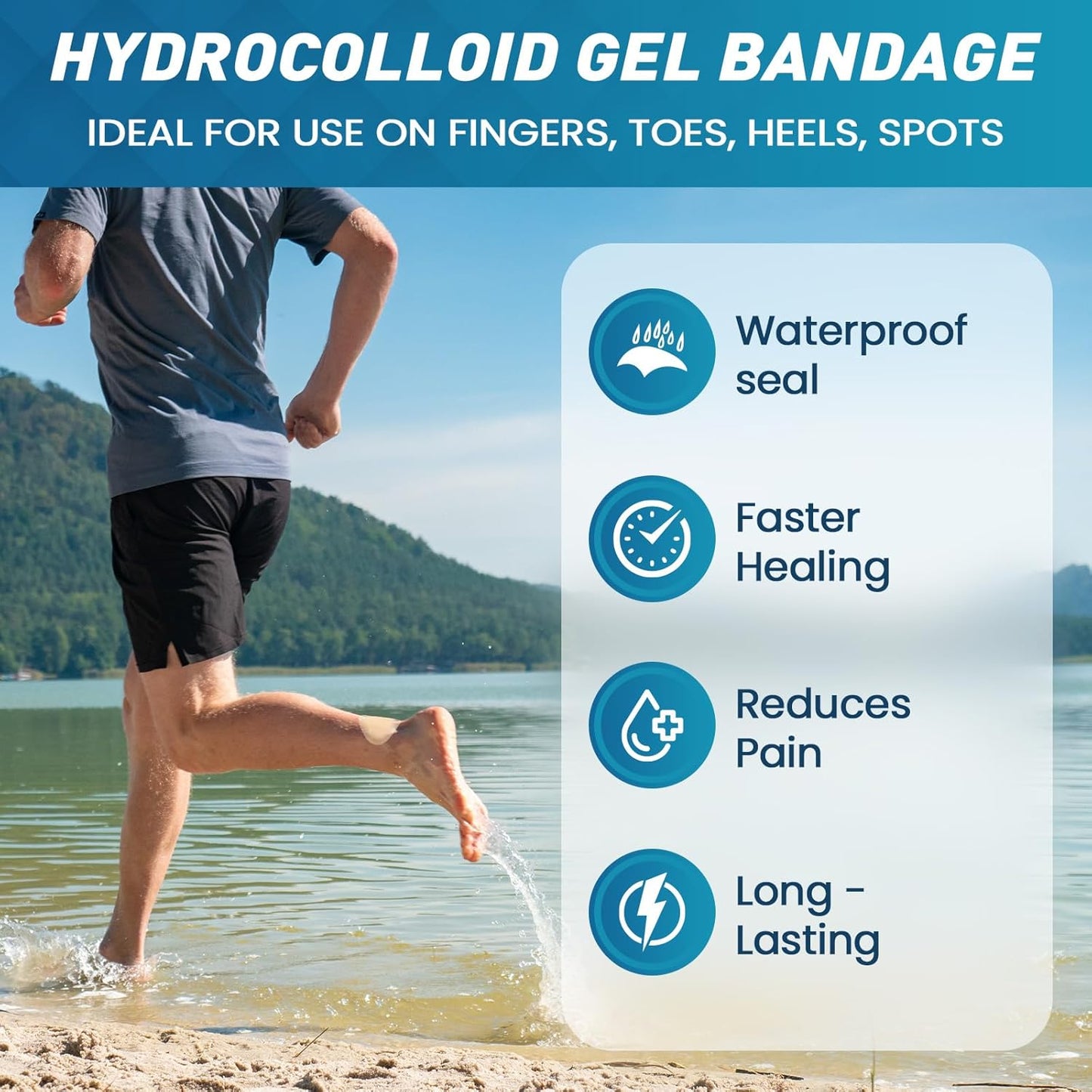 Hydrocolloid Blister Bandages for Feet - 30ct Gel Blister Bandages - Blister Cushions for Heel, Toe - Blister Prevention for Travel - Water Resistant Bandages Pads (Heel Pack)