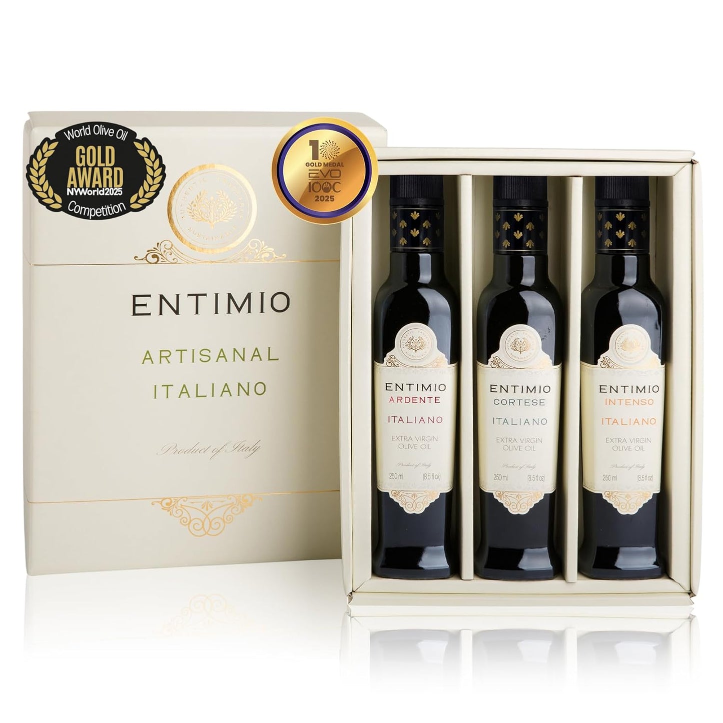 Entimio Collection +600 to +900 mg/kg Organic Extra Virgin Olive Oil Set, New 2024-2025 Early Harvest Italian Olive Oil from Italy, 2025 Gold Winner, Cold Extracted, Lab Tested - 25.5 (3 x 8.5) fl oz