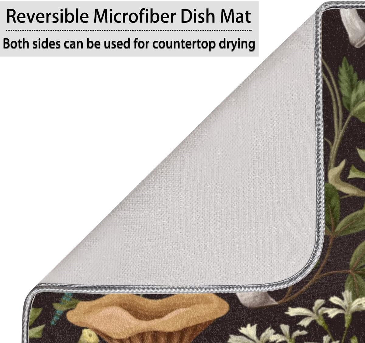 Hexteria Mushroom Dish Drying Mat For Kitchen Counter 16 X 18 Inch, Microfiber Absorbent Dish Drainer Mat for Countertops Protector Pad