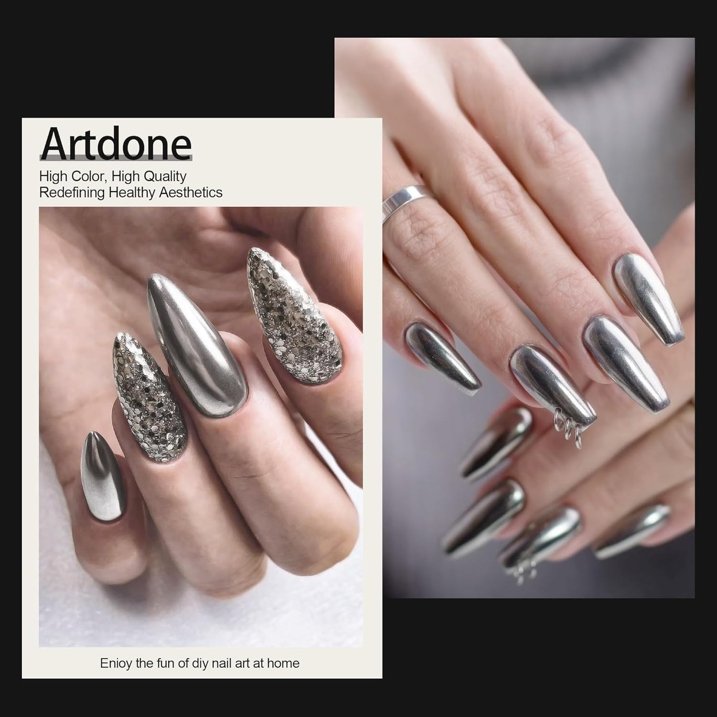 Artdone Chrome Nail Powder, Silver Iridescent Aurora Powder Metallic Mirror Effect Pigment Pearlescent Mermaid Pigment Pearl Glitter Dust Kit, Nail Art Decoration, Resin Craft