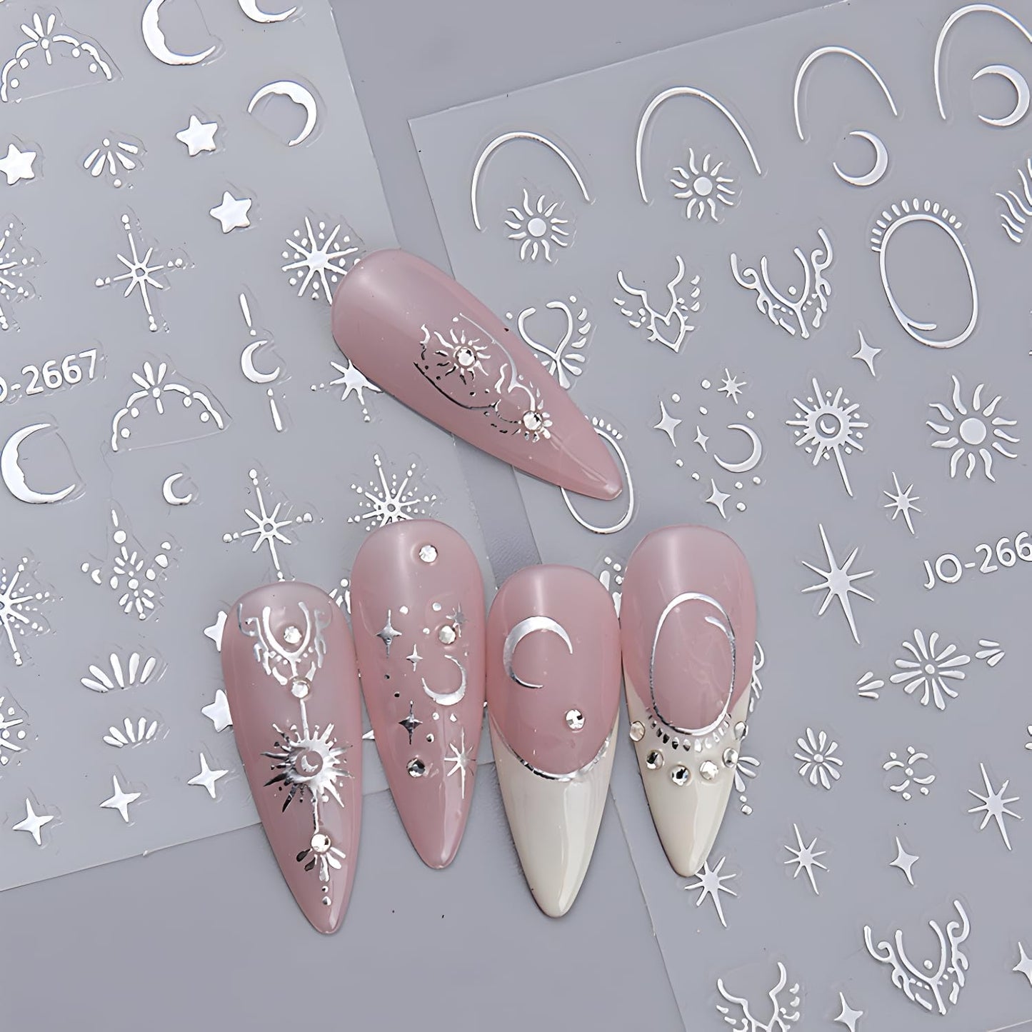 12 Sheets Silver Gold Moon Star Nail Art Stickers - 3D Self Adhesive Decals for Design and Decoration - Supplies Accessories for Women