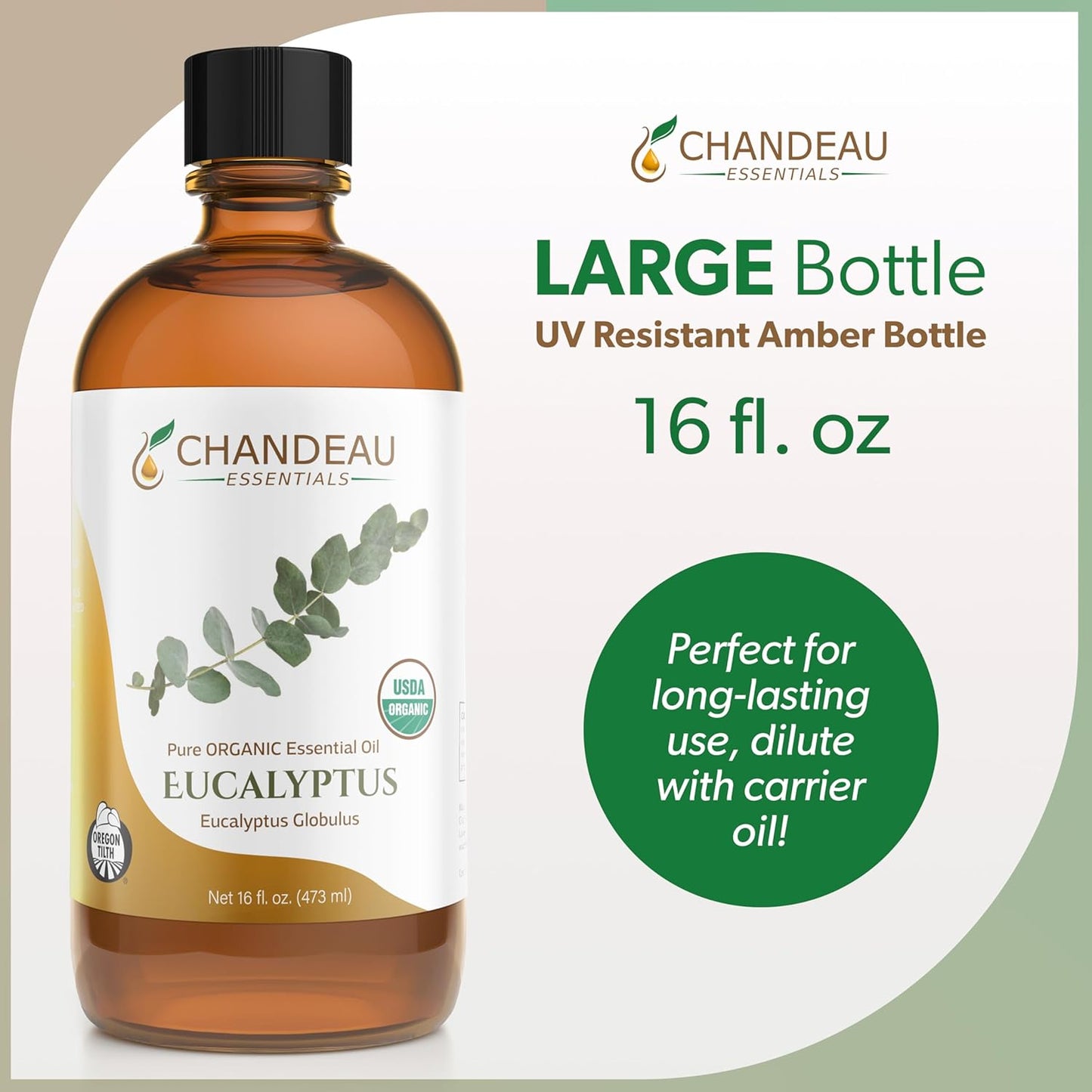 100% Pure Organic Essential Oil, Pure Eucalyptus Essential Oil for Aromatherapy, Soap Making, Candles, Laundry, Perfume, Cleaners or Diffusers - Large Amber Glass Bottle, 16 oz.